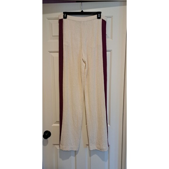 Maje Pants Tweed effect High Waist Wide Leg Tweed Trousers with Purple Stripe - Picture 2 of 13